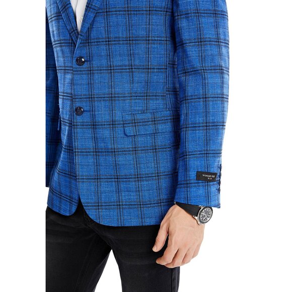 Royal Blue Glen Plaid Mens Textured Blazer by Tazzio